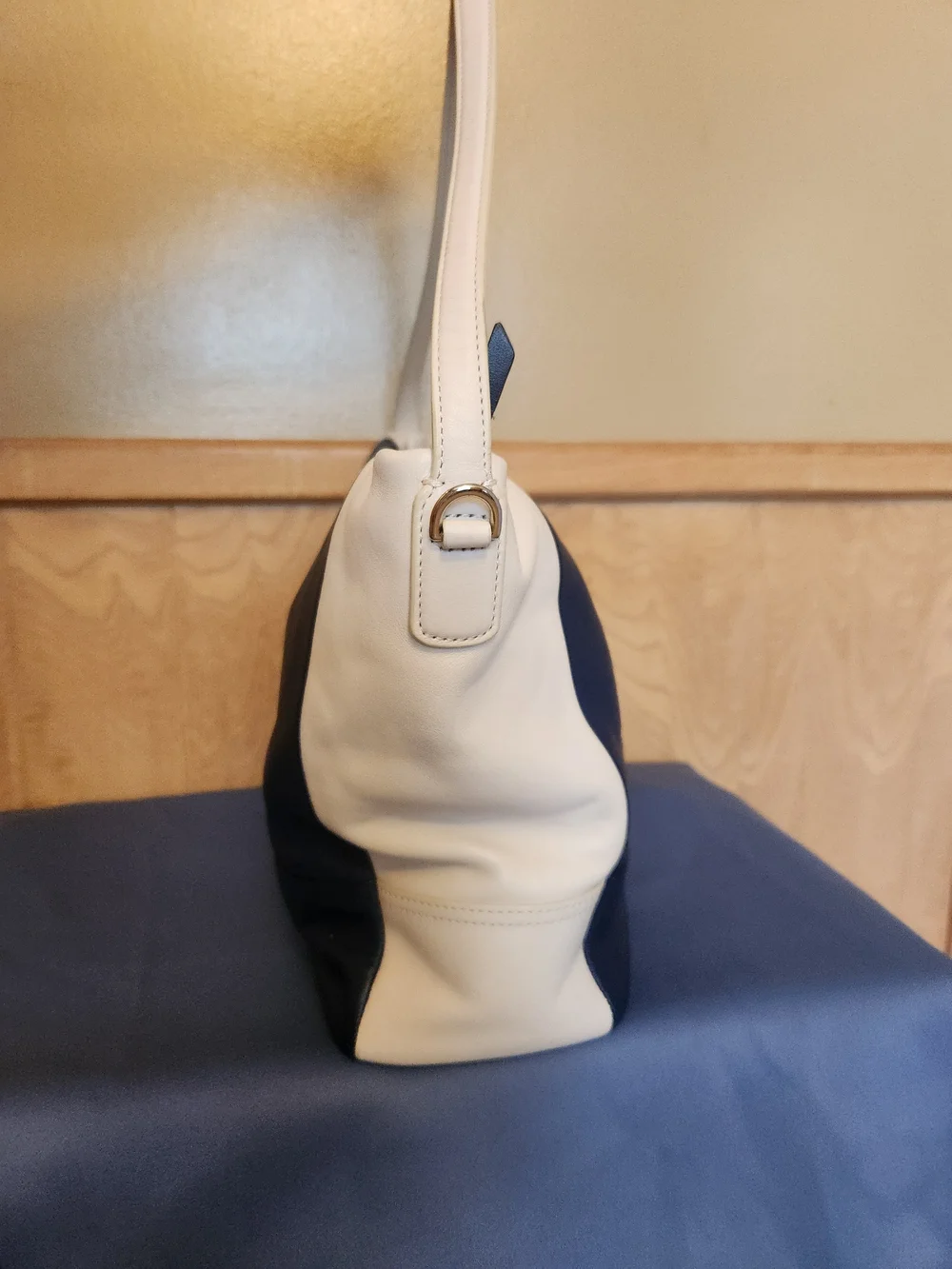 Coach Navy and White Leather Hobo Shoulder Bag